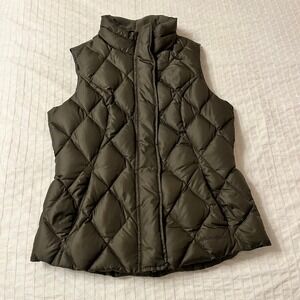 Eddie Bauer Womens Goose Down Diamond Quilted Puffer Vest Olive Green Brown Sz S